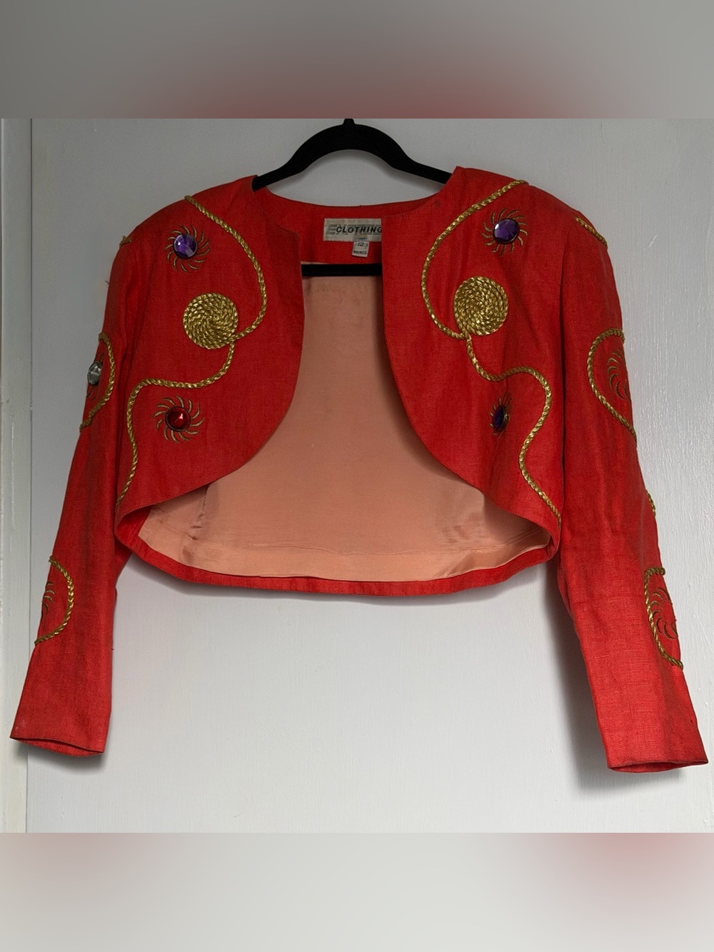 Express vintage Red Cropped Embellished Blazer with Gold Rope Trim